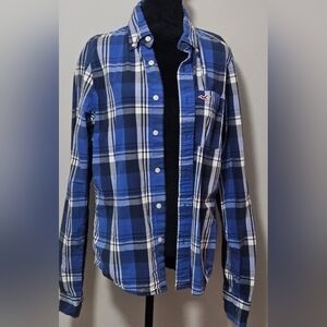 Hollister Blue & White Plaid Button Down Shirt- Size L